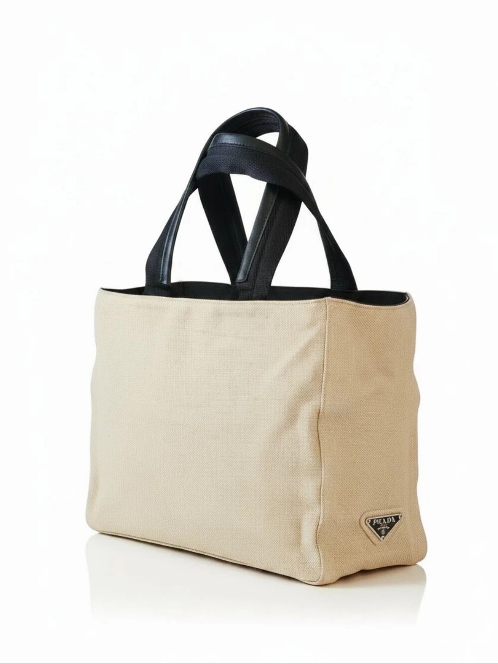Prada Canapa Canvas Sport Tote Bag - Beige With Black Handles